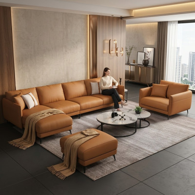 Żywy krajobraz Ustawić Design Nowoczesne Sofy Nowoczesna Narożnikowa kanapa Skórzana Sofa Kanapa Nowość