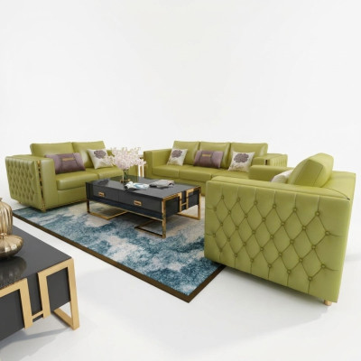 Żywy krajobraz Zestaw sofowy 3+2+1 miejsce do siedzenia Skórzana sofa kanapa Ustawić Chesterfield