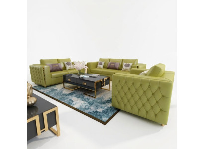 Żywy krajobraz Zestaw sofowy 3+2+1 miejsce do siedzenia Skórzana sofa kanapa Ustawić Chesterfield