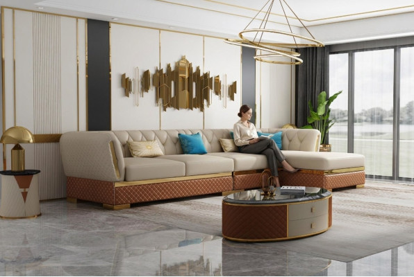 Narożnikowa kanapa skórzana sofa w kształcie litery L Żywy krajobraz Ustawić Design Nowoczesne sofy Narożnik