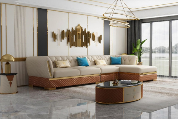 Narożnikowa kanapa skórzana sofa w kształcie litery L Żywy krajobraz Ustawić Design Nowoczesne sofy Narożnik
