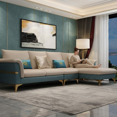 Design Narożnikowa kanapa Nowoczesne sofy w kształcie litery L Sofa skórzana Kanapa Żywy krajobraz Nowoczesna sofa