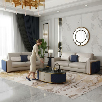 Zestaw sofowy 3+2+1 Design Nowoczesne sofy Sofa skórzana Sofa Żywy krajobraz Sofa Siedziba