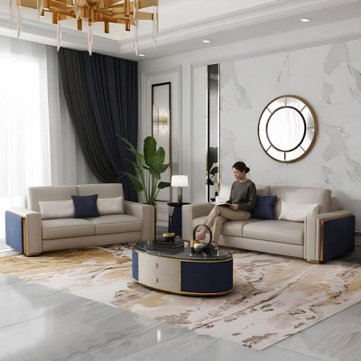 Zestaw sofowy 3+2+1 zestaw stolik kawowy designerskie sofy skórzana sofa kanapa Żywy krajobraz