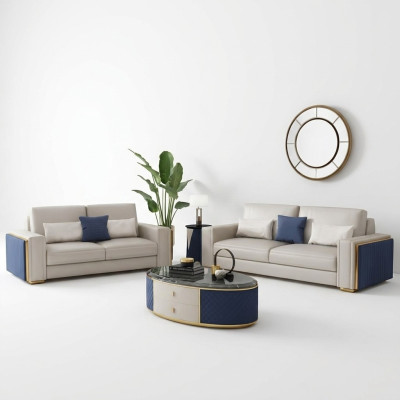 Zestaw sofowy 3+2+1 zestaw stolik kawowy designerskie sofy skórzana sofa kanapa Żywy krajobraz