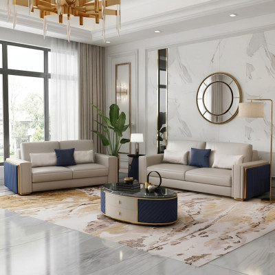 Nowoczesne sofy Sofa skórzana Sofa Żywy krajobraz Sofa Siedziba Zestaw sofowy 3+2 Design