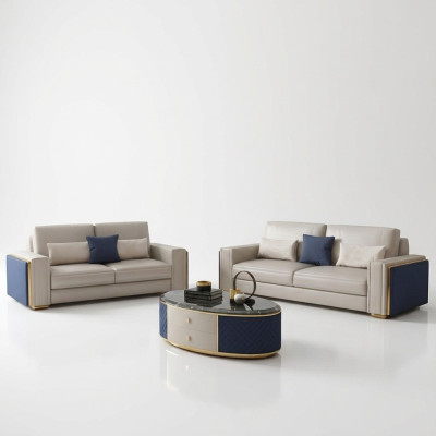 Nowoczesne sofy Sofa skórzana Sofa Żywy krajobraz Sofa Siedziba Zestaw sofowy 3+2 Design