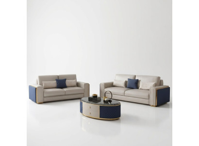 Nowoczesne sofy Sofa skórzana Sofa Żywy krajobraz Sofa Siedziba Zestaw sofowy 3+2 Design