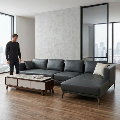 Narożnik Narożnikowa kanapa L-shape Żywy krajobraz Sofa Kanapa Podkładka Ustawić Materiał Sofy Skóra