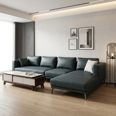 Narożnik Narożnikowa kanapa L-shape Żywy krajobraz Sofa Kanapa Podkładka Ustawić Materiał Sofy Skóra