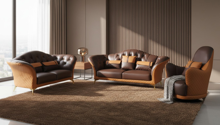 Zestaw sofowy 3+2+1 miejsce do siedzenia Żywy krajobraz Sofa Kanapa Podkładka Ustawić Sofę skórzaną