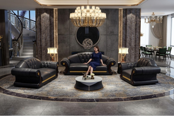 Klasyczna Sofa Chesterfield Sofa Podkładka Ustawić Trzyosobową Skórę 3 miejsce do siedzenia