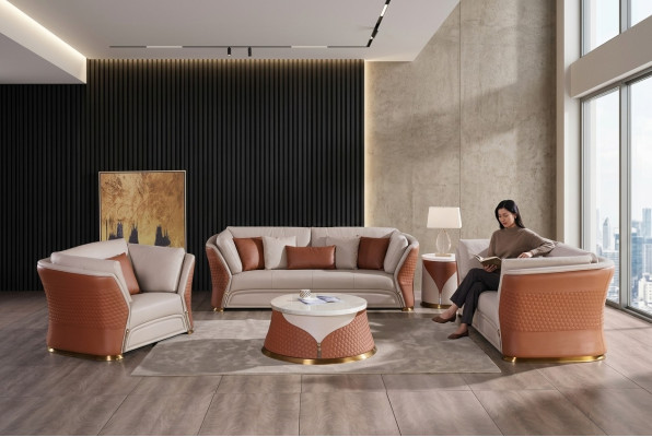 Żywy krajobraz Sofy Kanapa Podkładka Sofa 3 miejsce siedzące Ustawić Skórzana Sofa Modern New