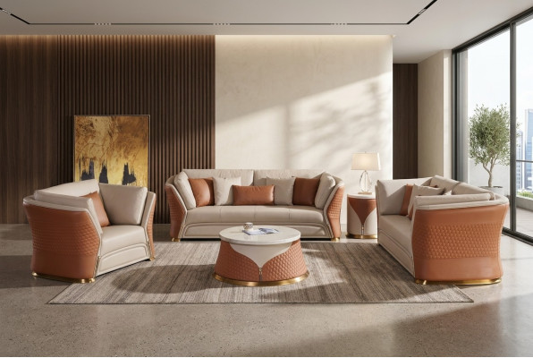 Żywy krajobraz Sofy Kanapa Podkładka Sofa 3 miejsce siedzące Ustawić Skórzana Sofa Modern New