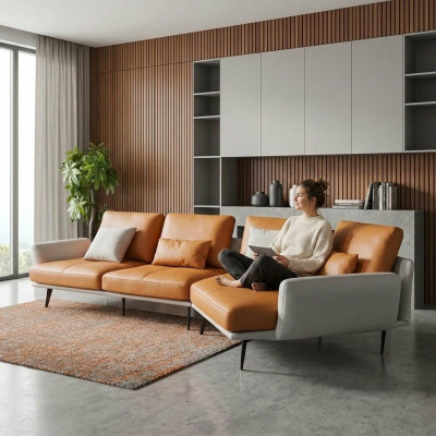 Narożnikowa kanapa L-shape Żywy krajobraz Sofa Kanapa Podkładka Narożnik Ustawić Skórzana Sofa Grupa