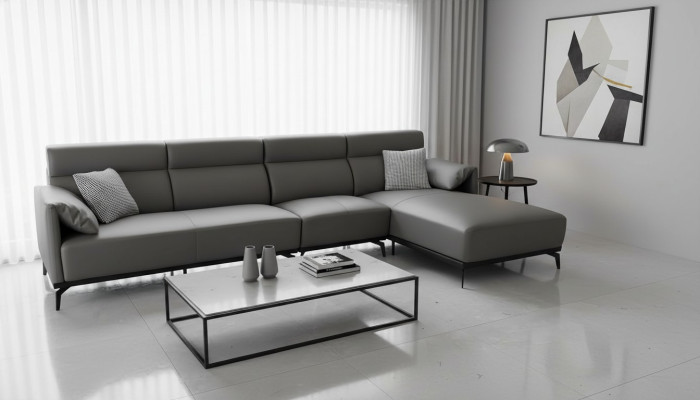 Narożnikowa kanapa w kształcie litery L Żywy krajobraz Sofa Kanapa Podkładka Narożnik Ustawić Szarą skórzaną sofę