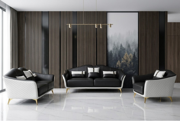 Czarny Zestaw sofowy 3+2+1 Zestaw Żywy krajobraz Sofa Kanapa Ustawić Sofę Skórzaną Nowość