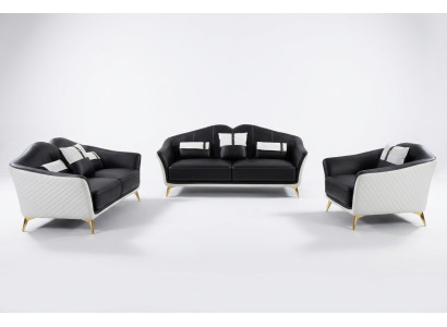 Czarny Zestaw sofowy 3+2+1 Zestaw Żywy krajobraz Sofa Kanapa Ustawić Sofę Skórzaną Nowość