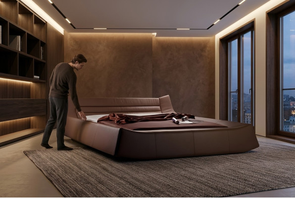 Łóżko Podkładka Design Luksusowe podwójne łóżko hotelowe Sleep Pokój Skóra Materiał Modern