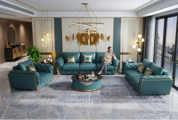 Zestaw sofowy 3+2 miejsce do siedzenia Żywy krajobraz Sofa Couch Podkładka Ustawić Sofy Skóra