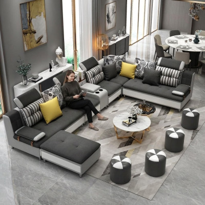 Narożnikowa kanapa Kształt U Żywy krajobraz Sofa Couch Podkładka Ustawić Materiał Sofy Skóra Nowość