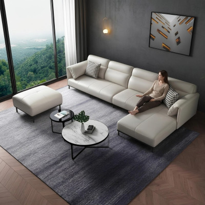 Narożnik Narożnikowa kanapa L-shape Żywy krajobraz Sofa Podkładka Couch Ustawić Materiał Sofy Skóra