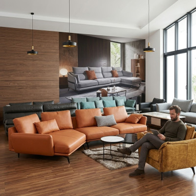 Narożnik Narożnikowa kanapa L-shape Żywy krajobraz Sofa Kanapa Podkładka Ustawić Skóra Materiał Sofy