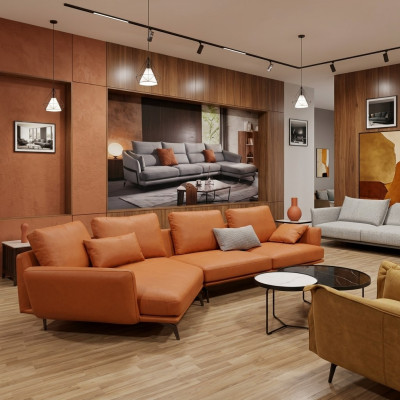 Narożnik Narożnikowa kanapa L-shape Żywy krajobraz Sofa Kanapa Podkładka Ustawić Skóra Materiał Sofy