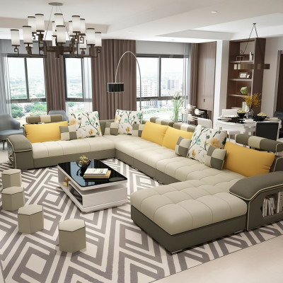 Narożnik Narożnikowa kanapa Kształt U Żywy krajobraz Sofa Couch Ustawić Podkładkę Materiał Sofy Skóra