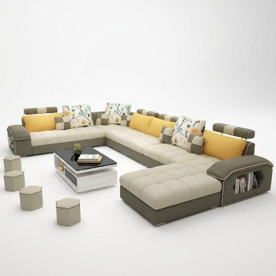 Narożnik Narożnikowa kanapa Kształt U Żywy krajobraz Sofa Couch Ustawić Podkładkę Materiał Sofy Skóra