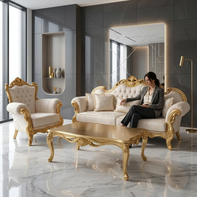 Zestaw sofowy 3+3+1+1 miejsce do siedzenia Classic Relaks Fotel Chesterfield Baroque Style 4-częściowy