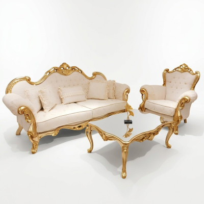 Chesterfield Luxury Zestaw sofowy 3+1+1 miejsce do siedzenia Relaks Fotel Couch 3-częściowy. Włókienniczy Nowy