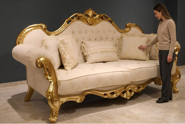 Design Zestaw sofowy 3+3 miejsce do siedzenia Zestaw Klasyczny Drewno Włókiennicze Kompletny 2x Sofa Nowy