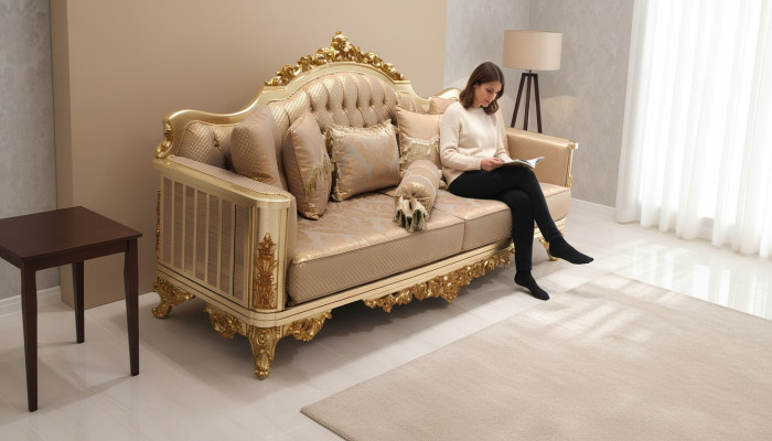 Zestaw sofowy 331 miejsce do siedzenia Włókienniczy Kompletny zestaw Sofa Fotel Drewno Chesterfield