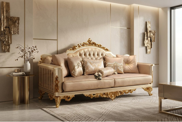 Zestaw sofowy 331 miejsce do siedzenia Włókienniczy Kompletny zestaw Sofa Fotel Drewno Chesterfield