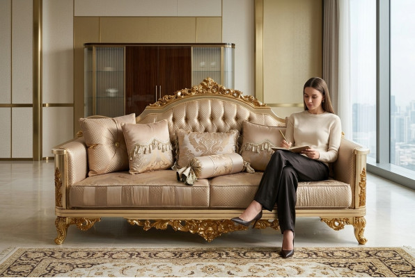 Zestaw Sof Chesterfield 3+1+1 Grupa Kompletny Zestaw Sofa Fotel Złota Włókienniczy Ustawić