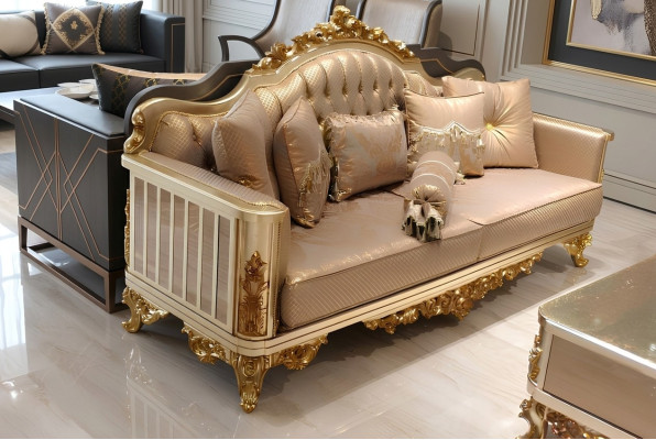 Zestaw Sof Chesterfield 3+1+1 Grupa Kompletny Zestaw Sofa Fotel Złota Włókienniczy Ustawić