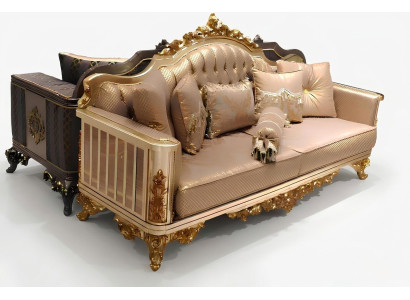 Zestaw Sof Chesterfield 3+1+1 Grupa Kompletny Zestaw Sofa Fotel Złota Włókienniczy Ustawić