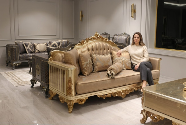 Luksusowa Sofa 3 miejsce do siedzenia Włókienniczy Sofa Gold Design Meble 3er Chesterfield Podkładka Nowość