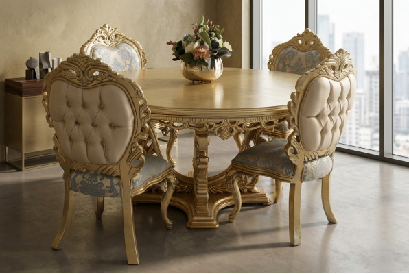 komplet jadalnia 7 szt. Stół obiadowy +6x Krzesła Designer Drewno Krzesło Ustawić Meble Nowe