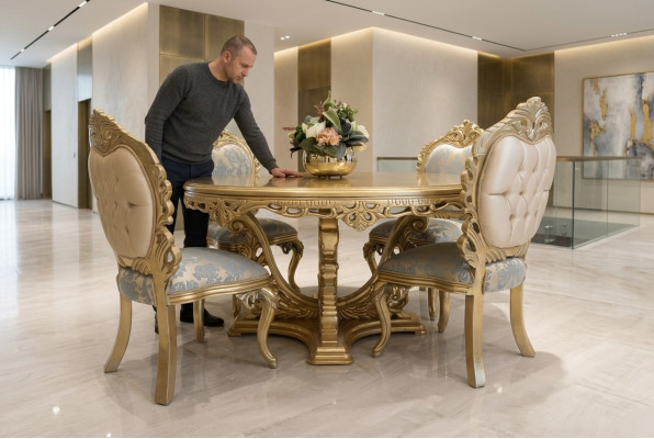 zestaw jadalnia 4 Krzesła Zestaw jadalnia Designer Drewno Krzesło Ustaw Okrągły Tabela Nowość