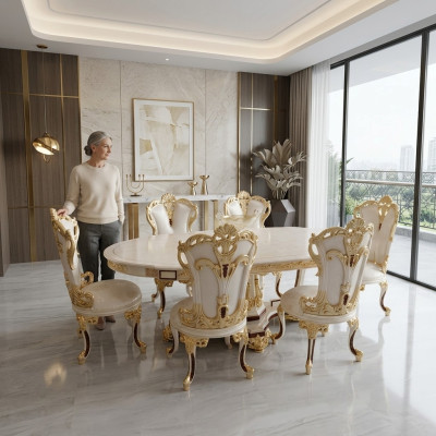 Ustawić jadalnię Krzesło Zestaw 6x Krzesła Luxury Meble Grupa Fotel Zestaw wypoczynkowy
