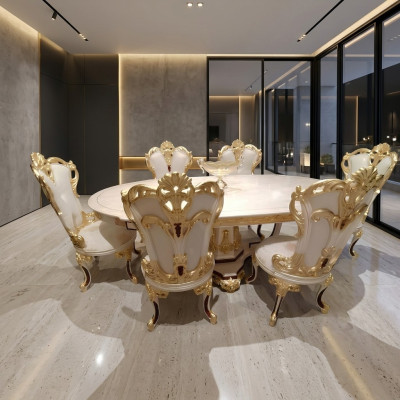 Ustawić jadalnię Krzesło Zestaw 6x Krzesła Luxury Meble Grupa Fotel Zestaw wypoczynkowy