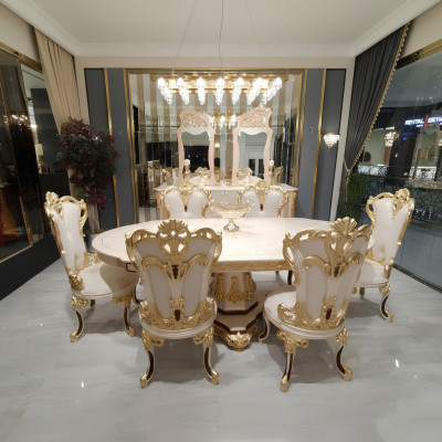 Luksusowy zestaw jadalniany Stół obiadowy 4x Krzesła Drewno Krzesło Włókienniczy grupa restauracyjna Ustawić Nowość