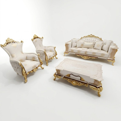 Zestaw sofowy 311 + stolik kawowy Drewno do salonu luksusowa sofa Chesterfield Materiał Nowość