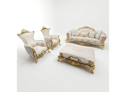 Zestaw sofowy 311 + stolik kawowy Drewno do salonu luksusowa sofa Chesterfield Materiał Nowość