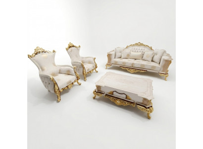 Zestaw sofowy 311 + stolik kawowy Drewno do salonu luksusowa sofa Chesterfield Materiał Nowość