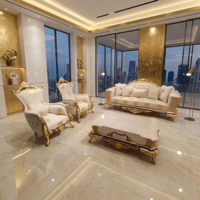 Zestaw sofowy 3+1+1 miejsce do siedzenia Zestaw do salonu Kompletny Włókienniczy Sofa Fotel Drewno Nowy