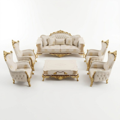 Zestaw sofowy 3+1+1 miejsce do siedzenia Zestaw do salonu Kompletny Włókienniczy Sofa Fotel Drewno Nowy