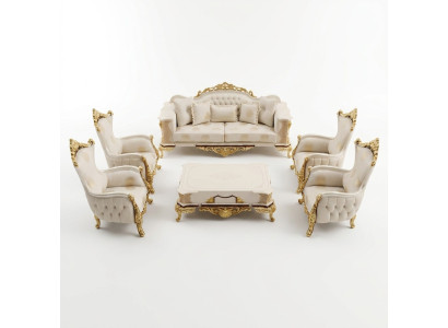 Zestaw sofowy 3+1+1 miejsce do siedzenia Zestaw do salonu Kompletny Włókienniczy Sofa Fotel Drewno Nowy